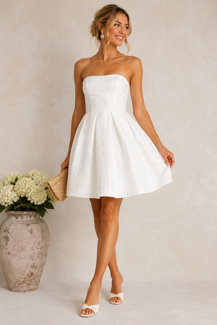 J.Crew Strapless White Textured Cotton Fit & Flare Dress Size 8